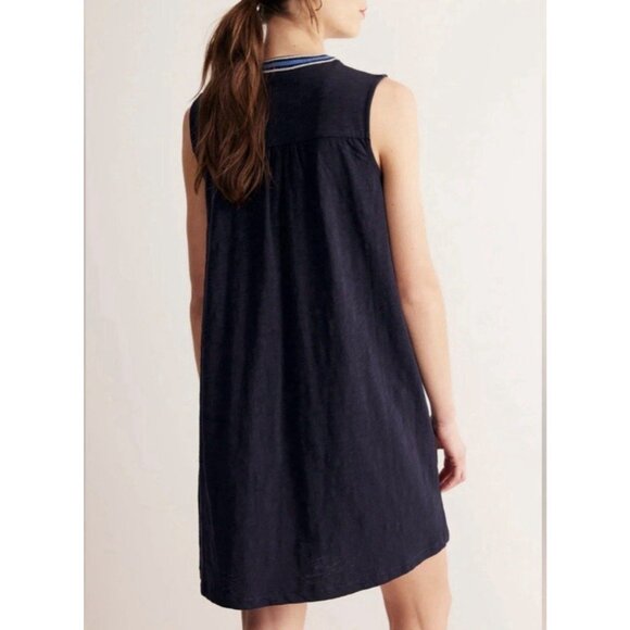 Boden Women’s Nadine Notch Sleeveless Mini Dress Size 8 Blue Embroidered Cotton - Picture 2 of 15